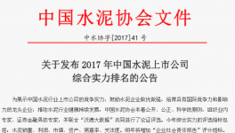 中國(guó)水泥協(xié)會(huì)公布2017年水泥上市公司綜合實(shí)力排名