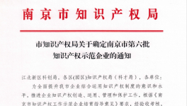 喜報(bào)！南京永能新材料有限公司獲選南京市知識(shí)產(chǎn)權(quán)示范企業(yè)！